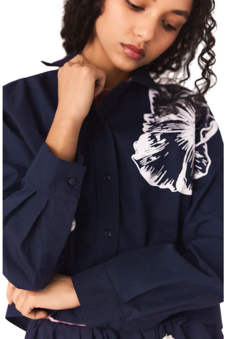 Cropped cotton shirt, Alternate, color, Navy