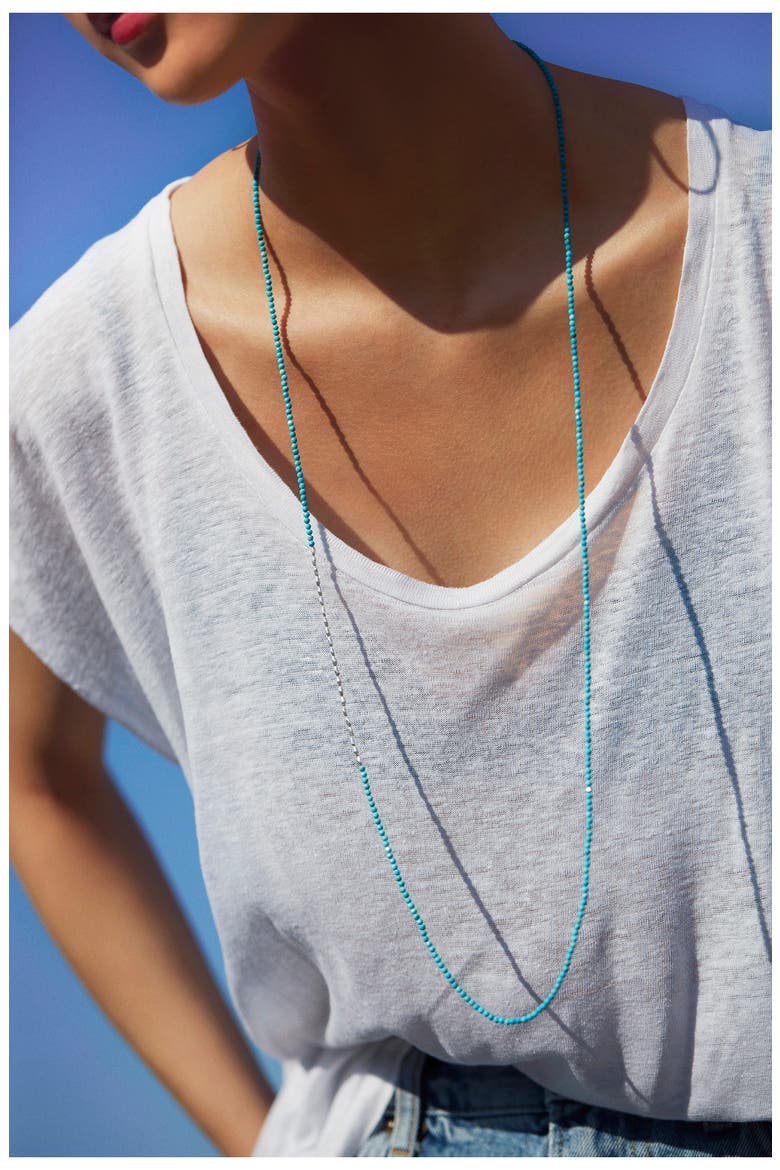 Mini Nugget Beaded Long Necklace, Alternate, color, STERLING SILVER