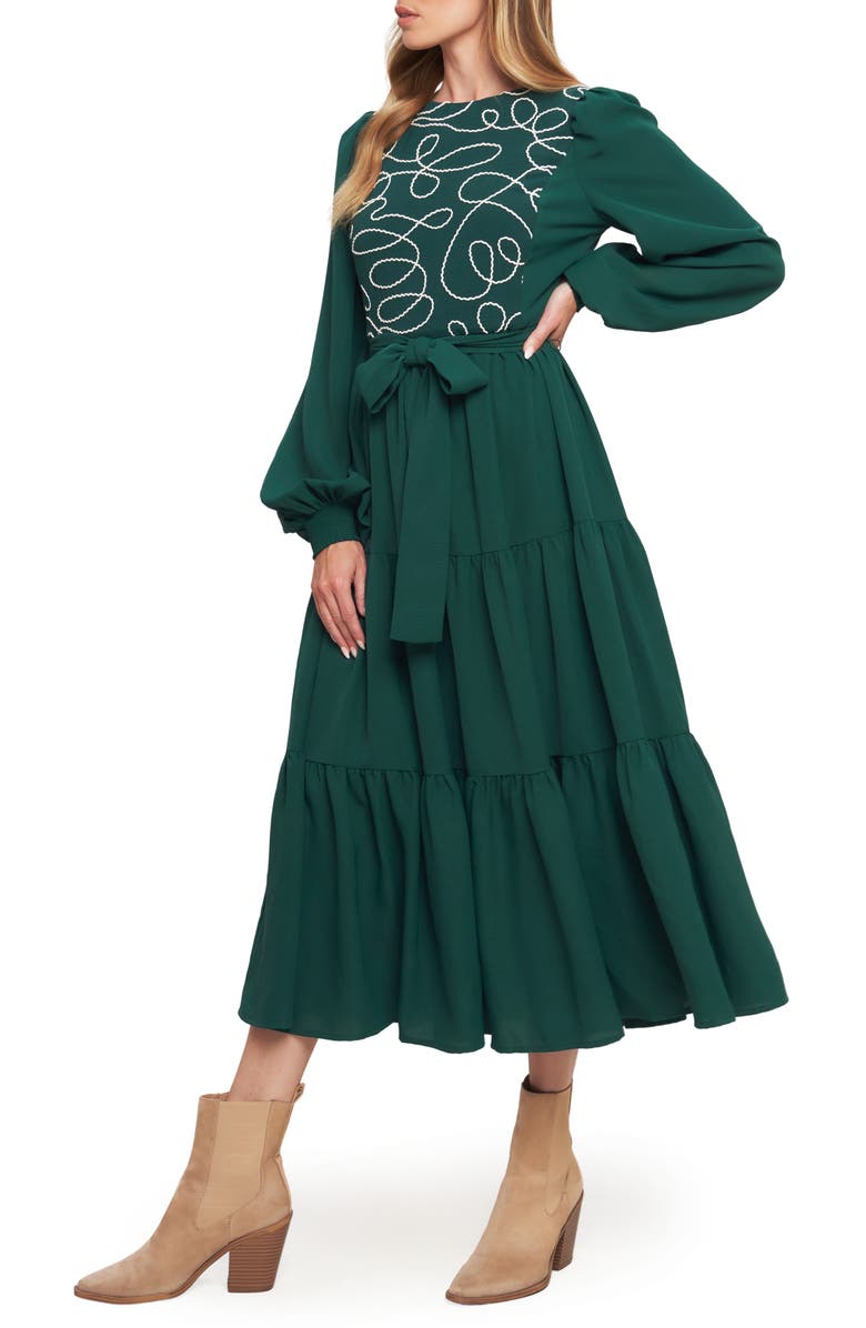FLYING TOMATO Long Sleeve Solid Midi Dress, Alternate, color, Hunter Green