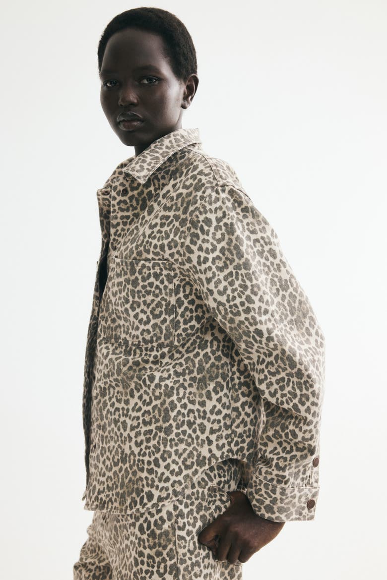 Cotton Denim Overshirt, Alternate, color, Light beige/leopard print