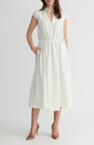 KASPER Eyelet Cap Sleeve Midi Dress