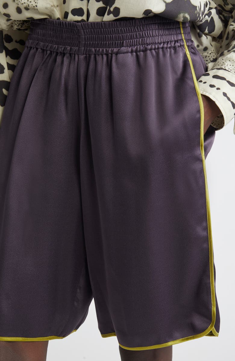 Dries Van Noten Priya Contrast Trim Satin Shorts, Alternate, color, Dark Purple