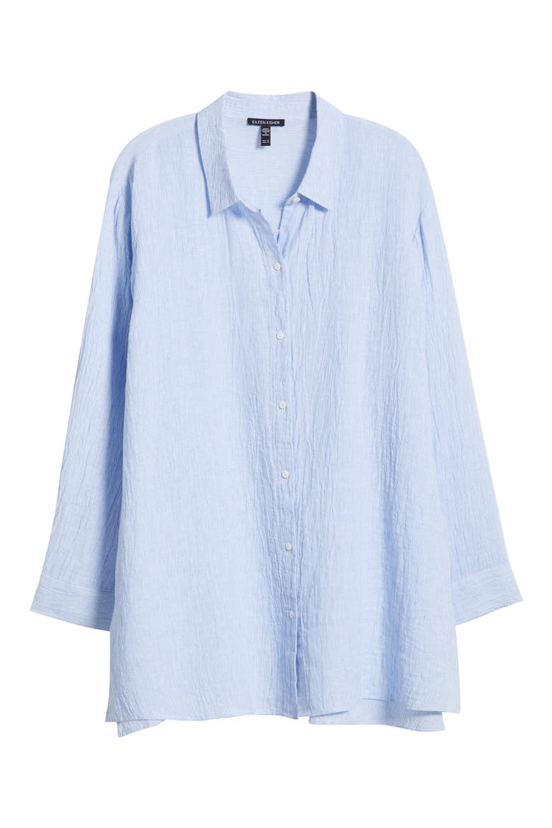 Classic Collar Organic Linen Long Button-Up Shirt, Alternate, color, ULTRAMARINE
