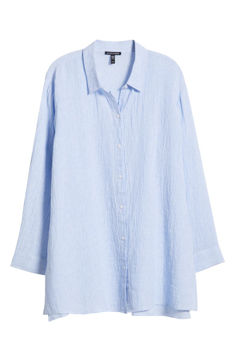 Eileen Fisher Classic Collar Organic Linen Long Button-Up Shirt, Alternate, color, Ultramarine