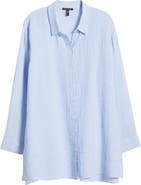 Eileen Fisher Classic Collar Organic Linen Long Button-Up Shirt