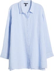 Eileen Fisher Classic Collar Organic Linen Long Button-Up Shirt