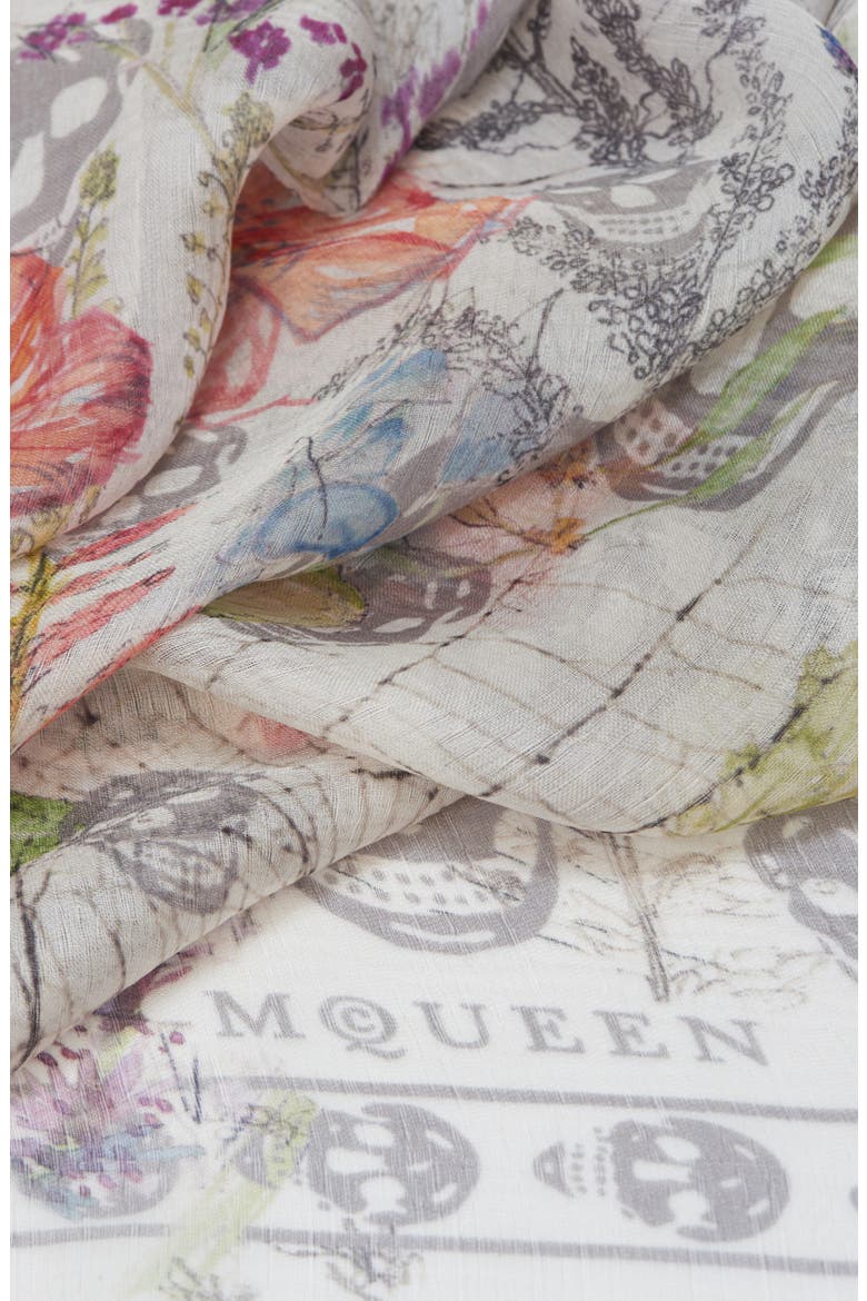 Spider Floral Silk Twill Chiffon Scarf, Alternate, color, IVORY/ MEDIUM GREY