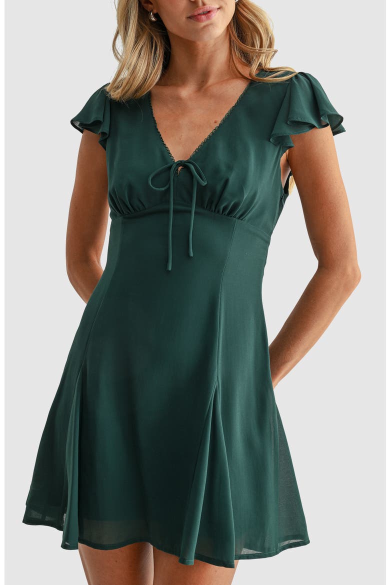 Flutter Sleeve Fit and Flare Minidress, Alternate, color, HUNTER GREEN
