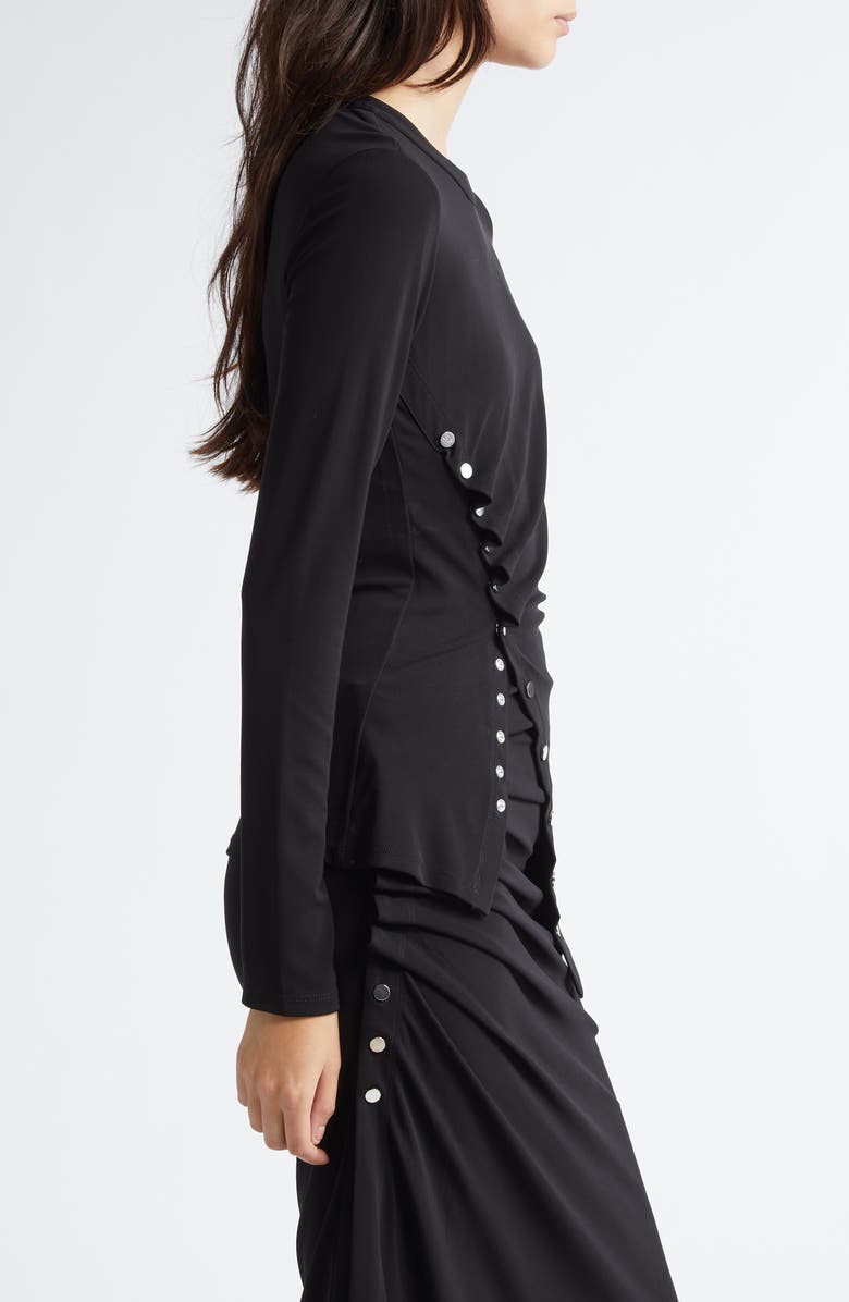Rabanne Drapé Pression Long Sleeve Top, Alternate, color, Black