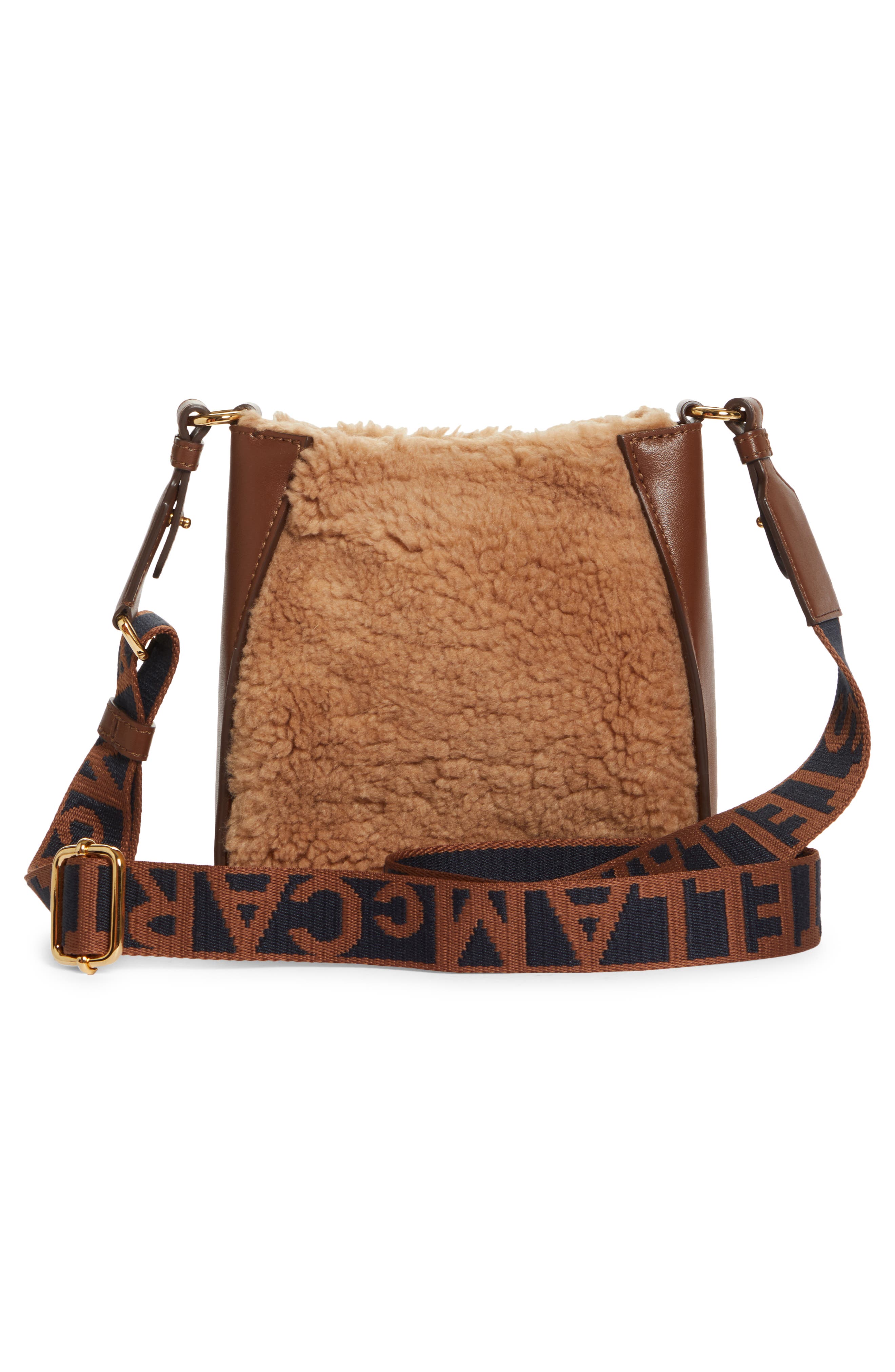 Stella McCartney Mini Faux Shearling & Faux Leather Crossbody Bag, Alternate, color, 