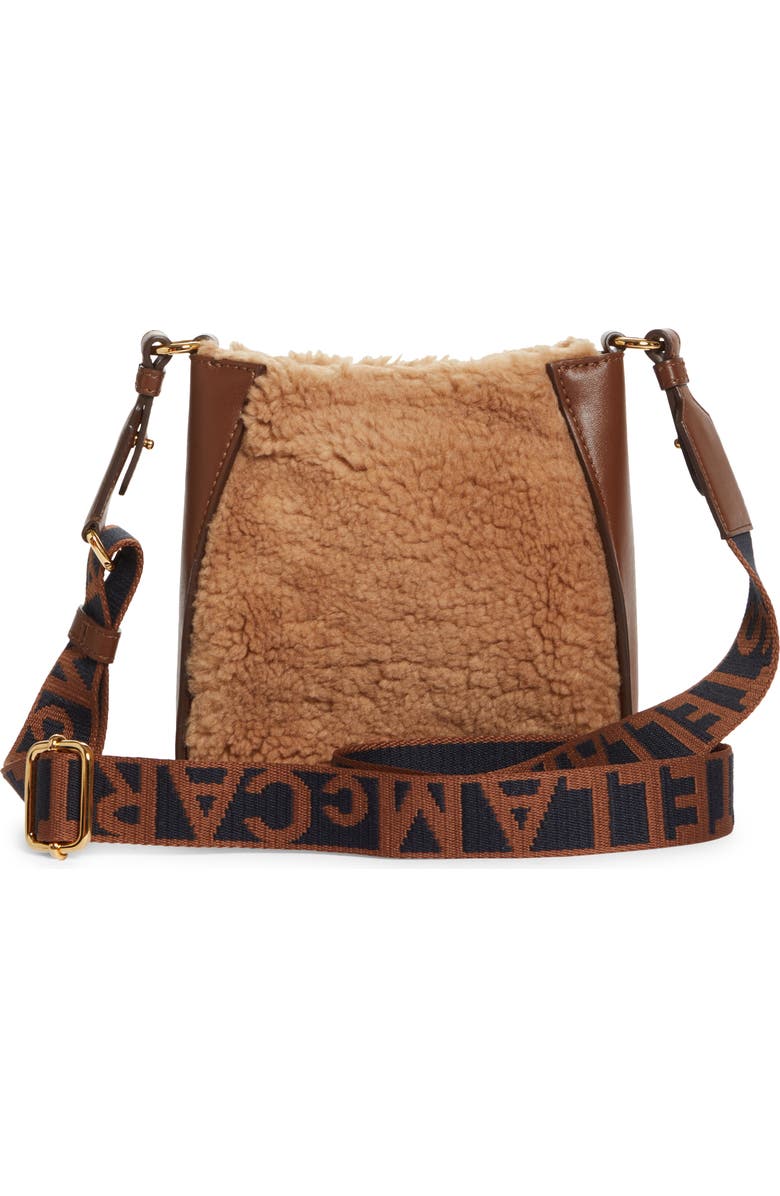 Stella McCartney Mini Faux Shearling & Faux Leather Crossbody Bag, Alternate, color,