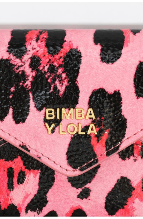 Bimba Y Lola Textured Shiny Leopard Flap Card Holder In Pink