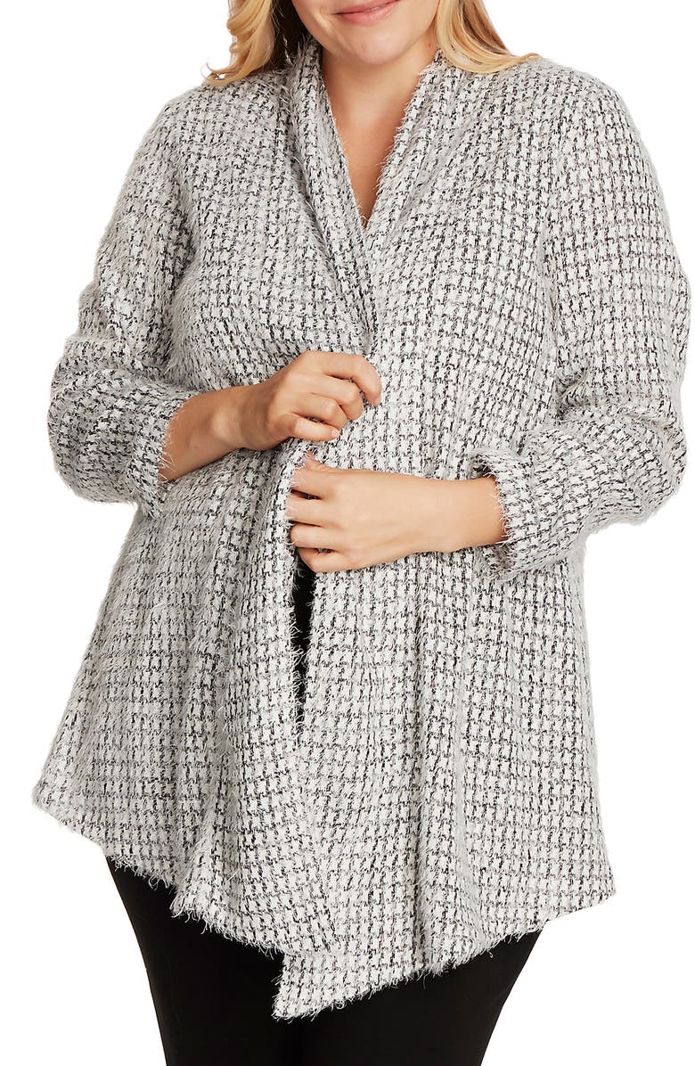 Vince Camuto Drape Front Eyelash Houndstooth Cardigan, Alternate, color,