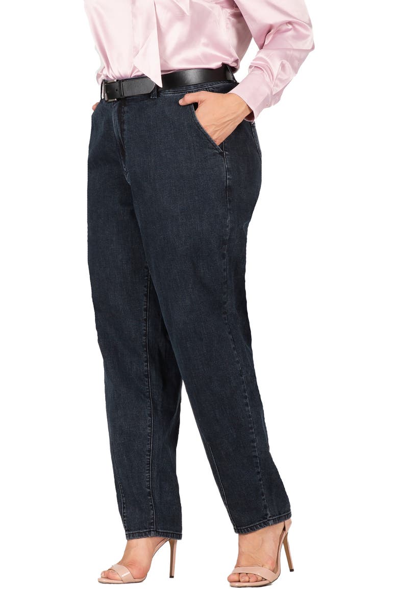High Waist Seamed Hem Straight Leg Jeans, Alternate, color, BLACKSTONE