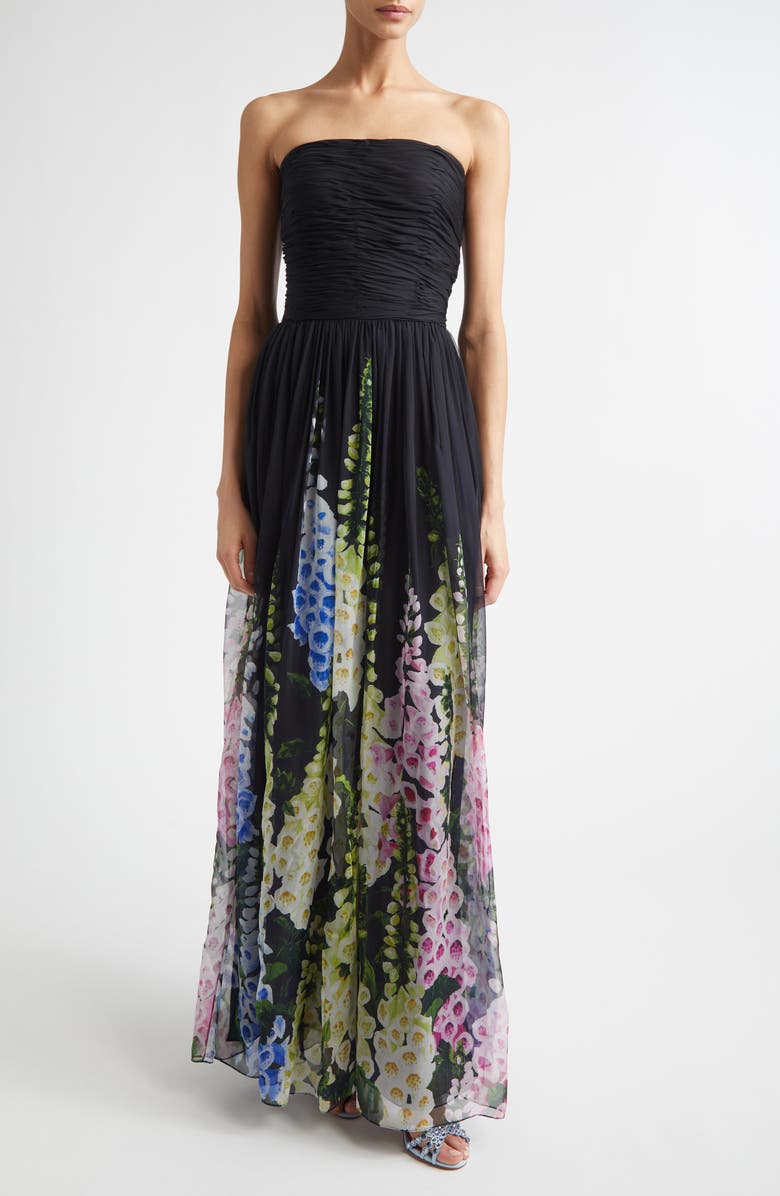 Oscar de la Renta Degradé Foxglove Silk Chiffon Gown, Main, color, Night Sky Multi