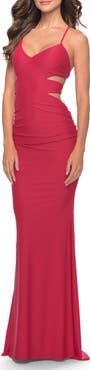 La Femme Side Cut Out Jersey Dress with Strappy Back
