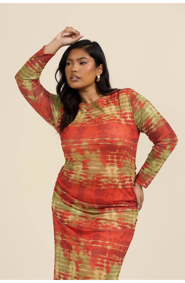 FASHION-SZN CURVE Plus Size Tye Dye Midi Dress, Alternate, color, Khaki Tye Dye