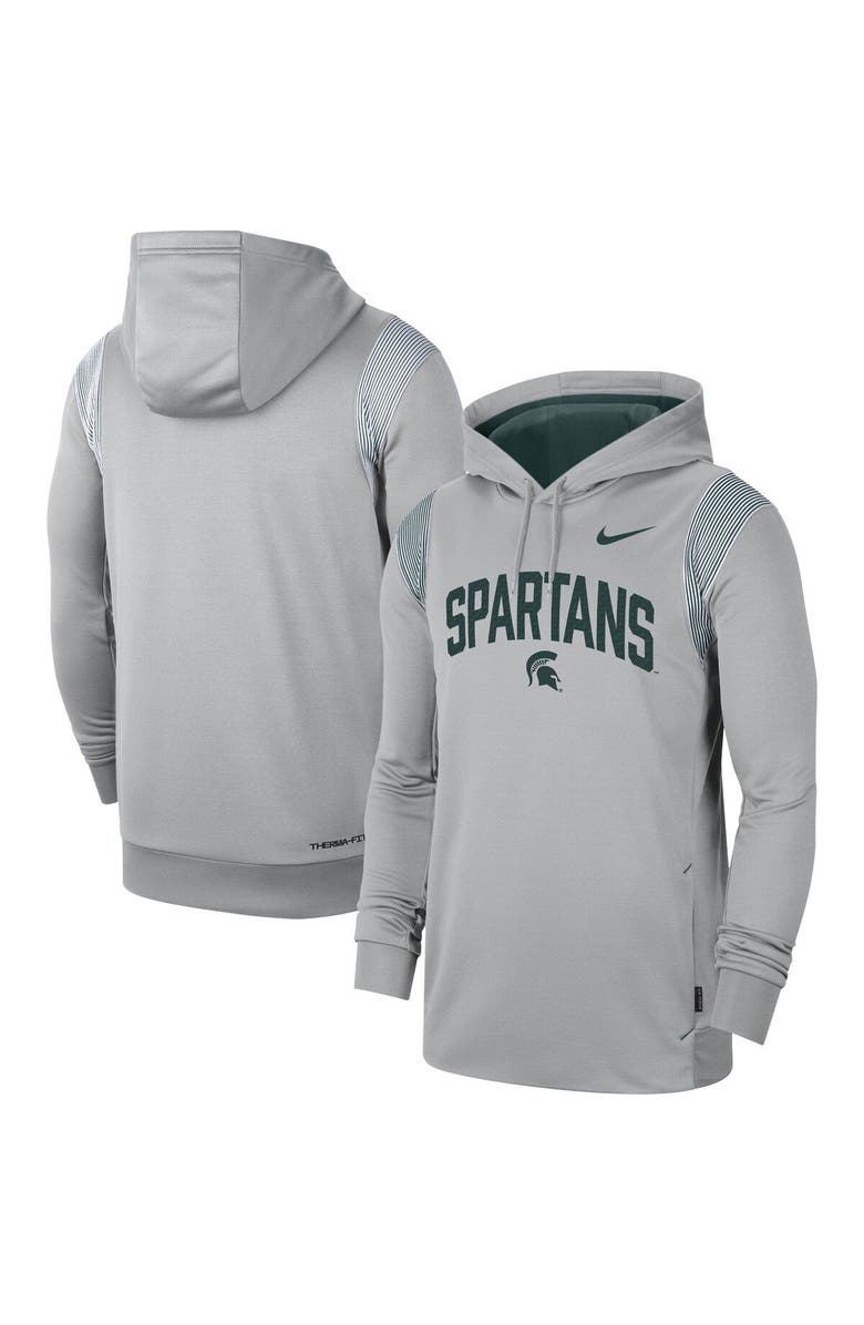 Nike Men's Nike Gray Michigan State Spartans 2022 Game Day Sideline Performance Pullover Hoodie, Main, color, 