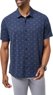 TravisMathew Shore of It Geo Print Short Sleeve Button-Up Knit Shirt