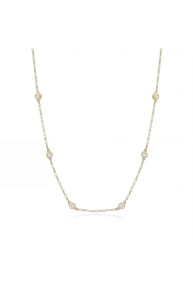 White Enamel Bead CZ Chain Necklace, Main, color, White Enamel