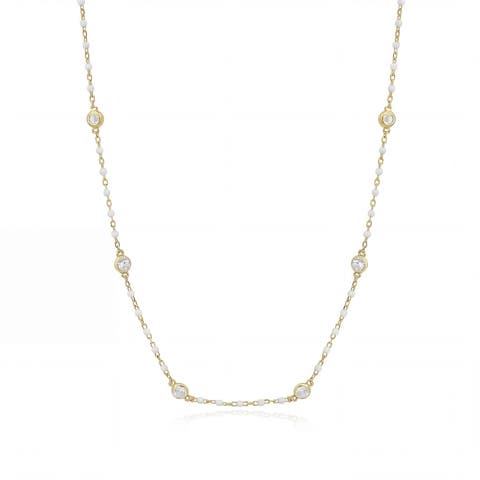 White Enamel Bead CZ Chain Necklace