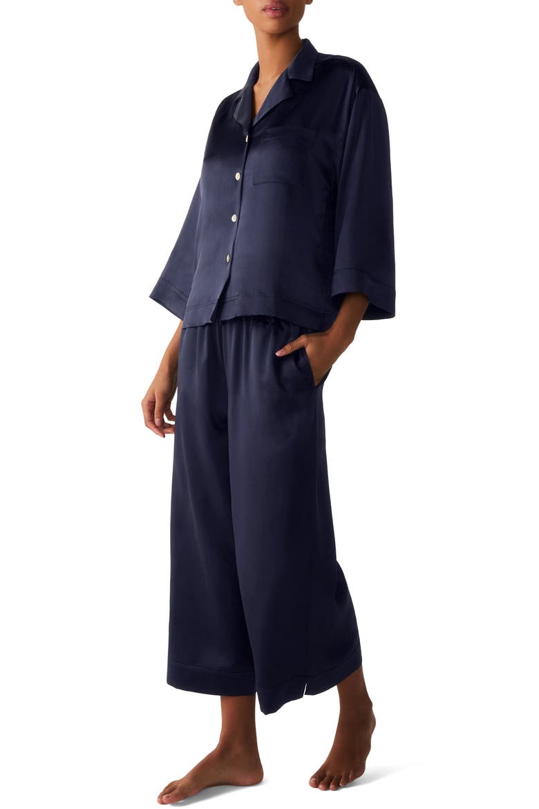 Olivia Silk Pajamas, Alternate, color, NAVY