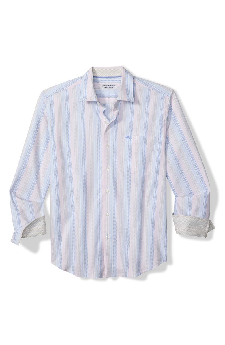 Tommy Bahama Sarasota Stretch Villa Stripe IslandZone<sup>®</sup> Button-Up Shirt, Main, color, Dew Drop