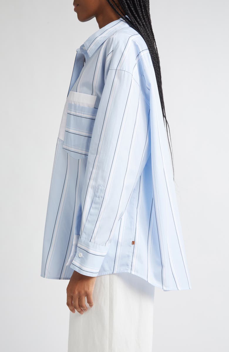 Lafayette 148 New York Amagansett Stripe Oversize Cotton Poplin Button-Up Shirt, Alternate, color, Oxford Blue Multi
