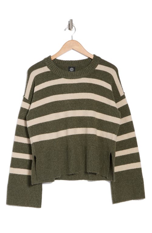 Bobeau Stripe Wide Sleeve Crop Sweater In Green