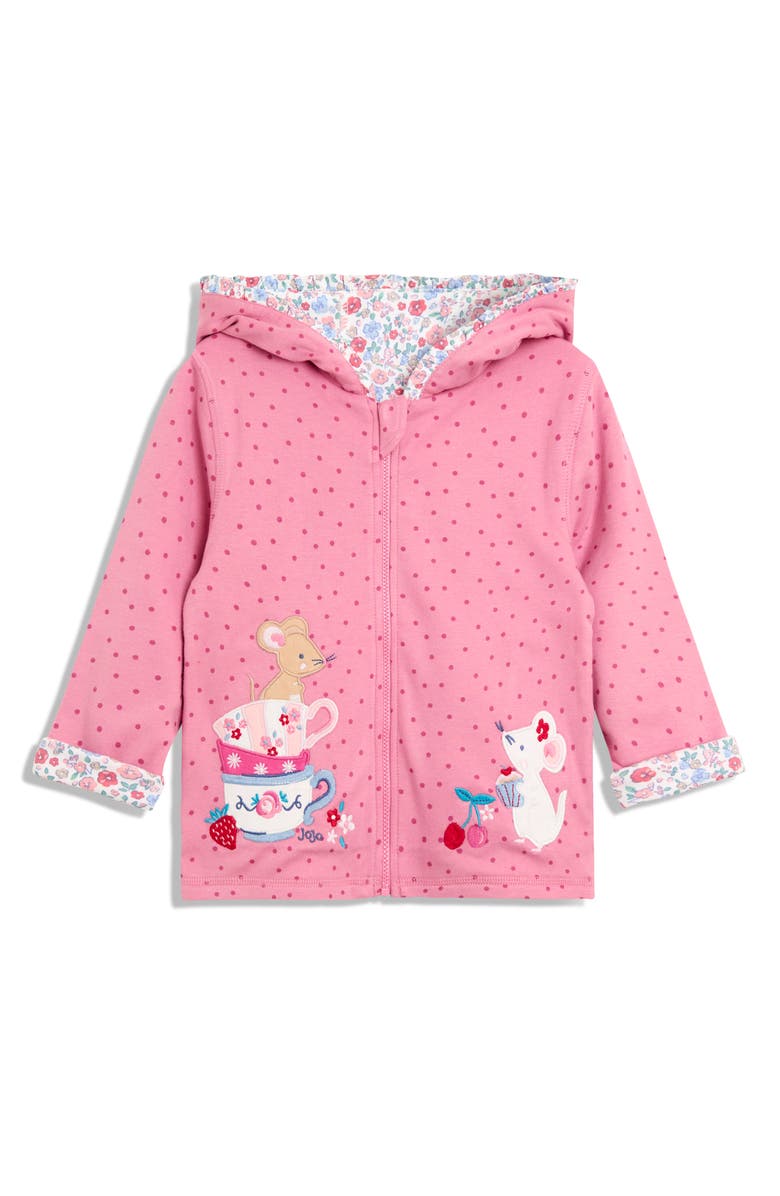 JOJO MAMAN BEBE Kids' Mouse & Cupcake Applique Reversible Full-Zip Hoodie, Main, color, Pink