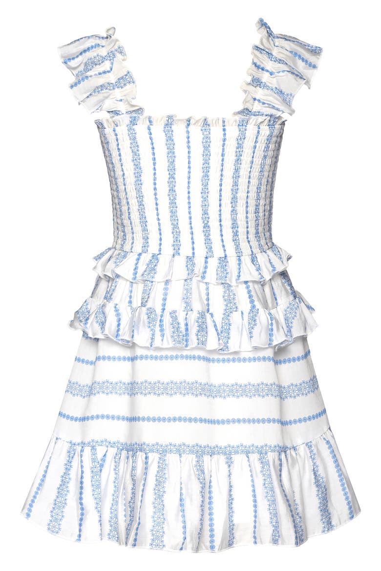 Kids' Floral Stripe Ruffle Dress, Alternate, color, BLUE/ WHITE