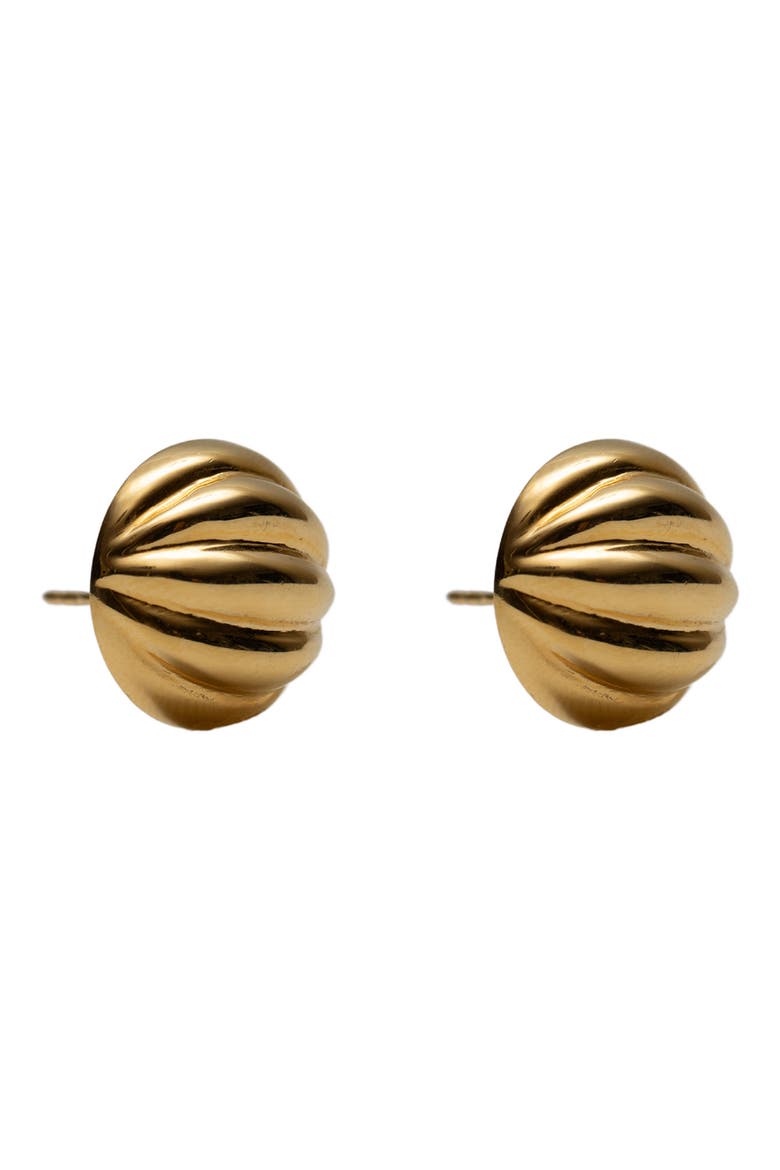 Ribbed Button Stud Earrings, Main, color, GOLD
