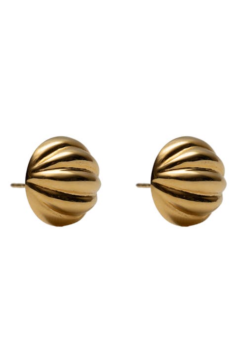 Ribbed Button Stud Earrings