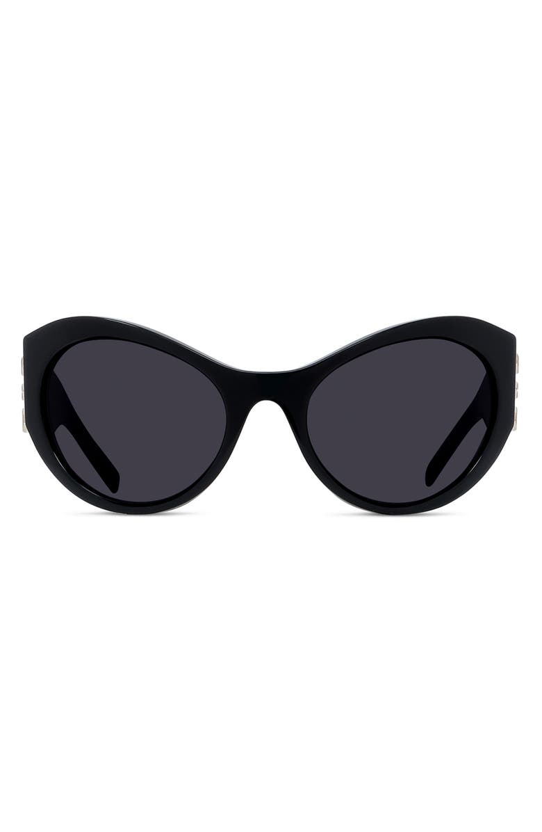 Givenchy 4G 63mm Oversize Cat Eye Sunglasses, Main, color, Shiny Black / Smoke