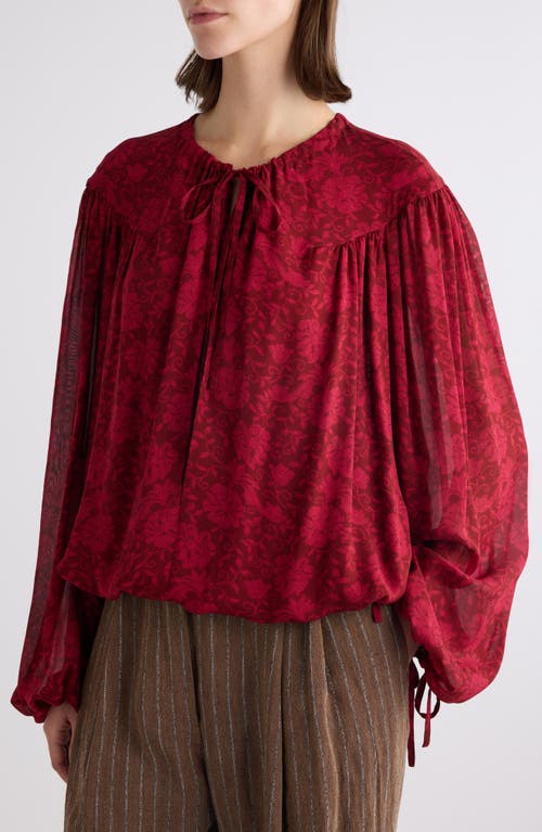 Dries Van Noten Floral Jacquard Tie Closure Shirt In Cherry