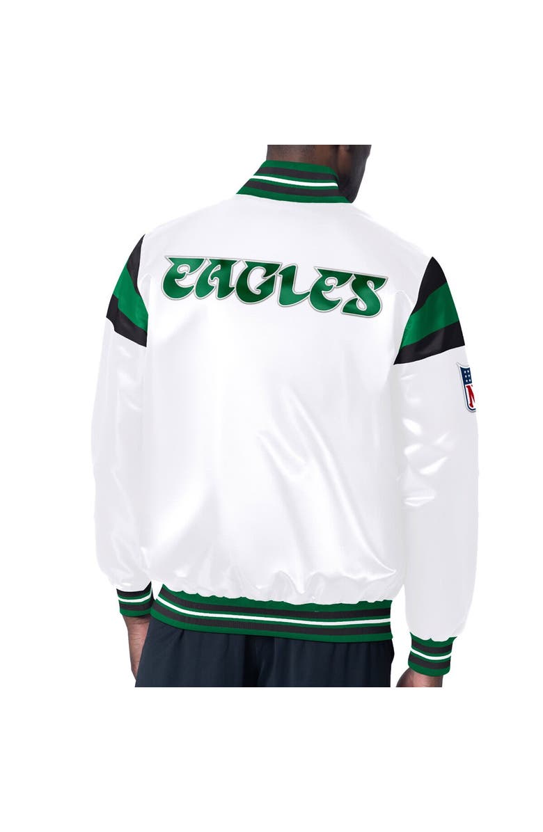 STARTER Men's Starter White/Kelly Green Philadelphia Eagles Vintage Satin Full-Snap Varsity Jacket, Alternate, color,
