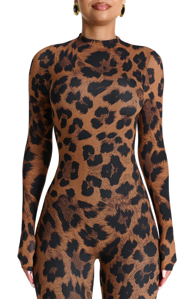 Naked Wardrobe Animal Print Closed Toe Jumpsuit, Alternate, color, Leopard