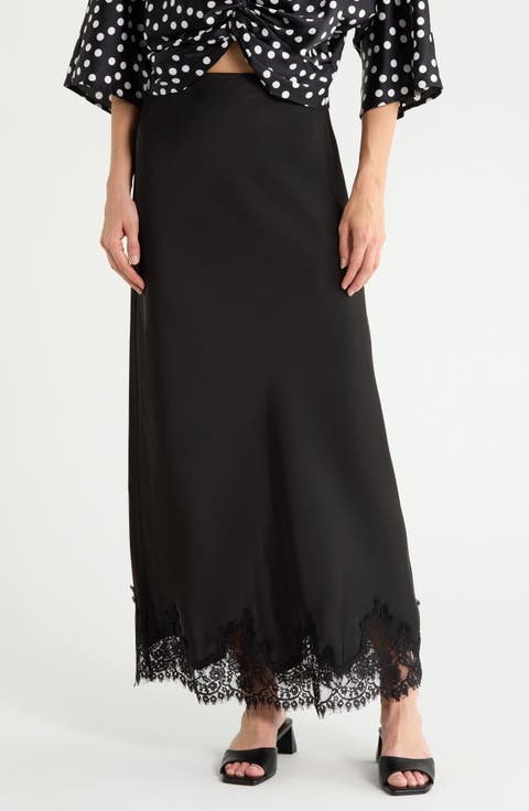 Lace Hem Satin Maxi Skirt