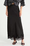 Renee C Lace Hem Satin Maxi Skirt