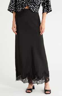 Lace Hem Satin Maxi Skirt