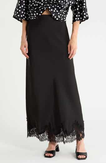 Lace Hem Satin Maxi Skirt