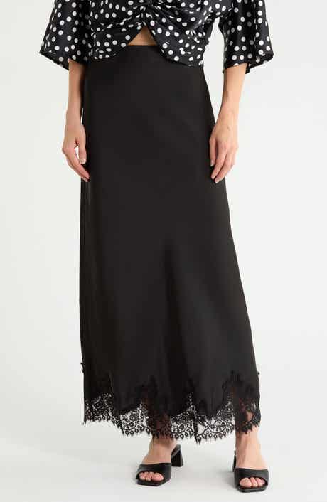 Lace Hem Satin Maxi Skirt