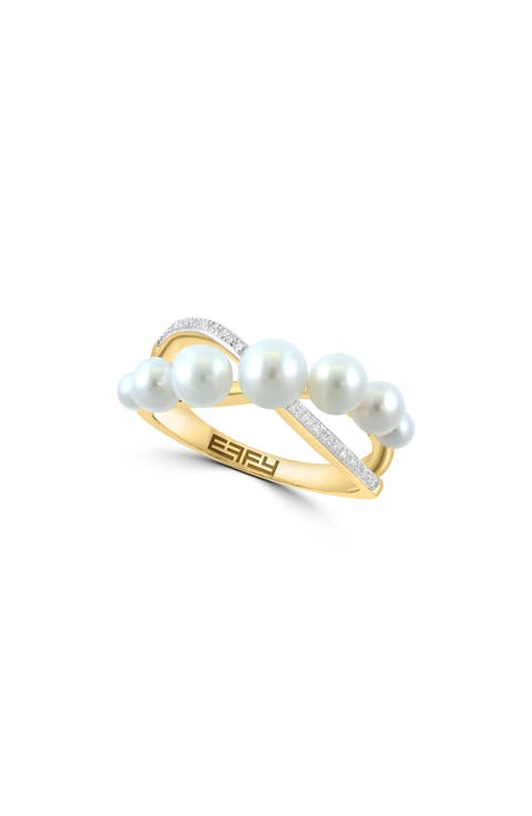 Diamond & Freshwater Pearl Crossover Ring