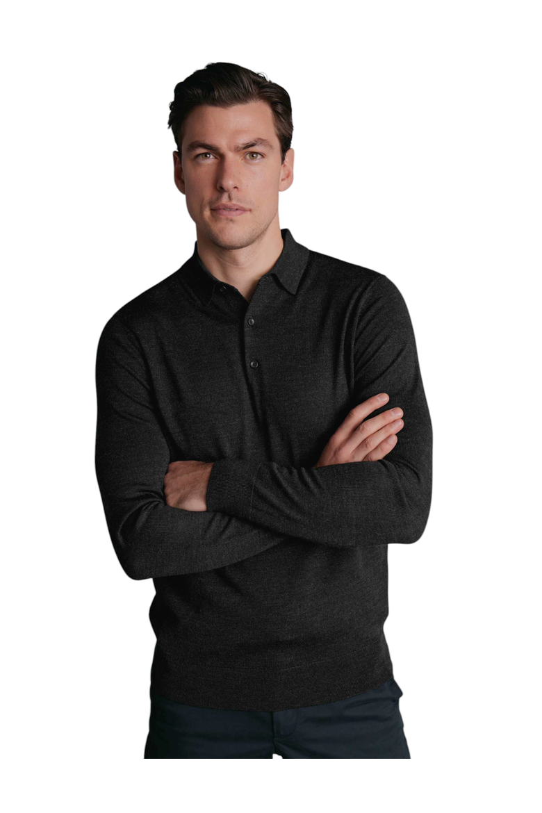 Merino Polo Long Sleeve Sweater, Main, color, Dark Charcoal