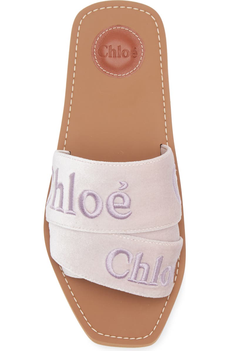 Chloé Woody Logo Velvet Slide Sandal, Alternate, color,