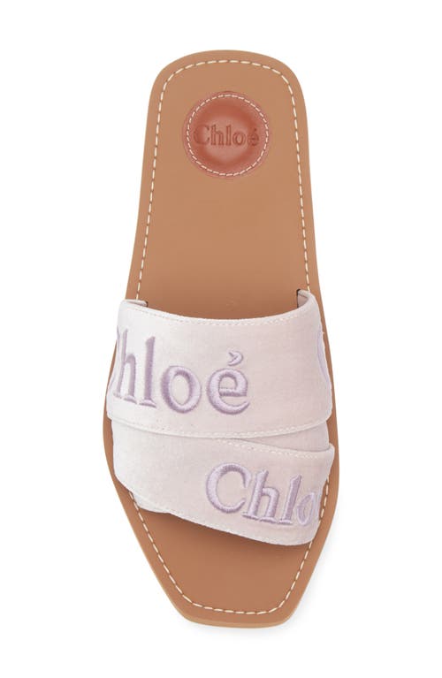 Shop Chloé Woody Logo Velvet Slide Sandal In Light Rosewood