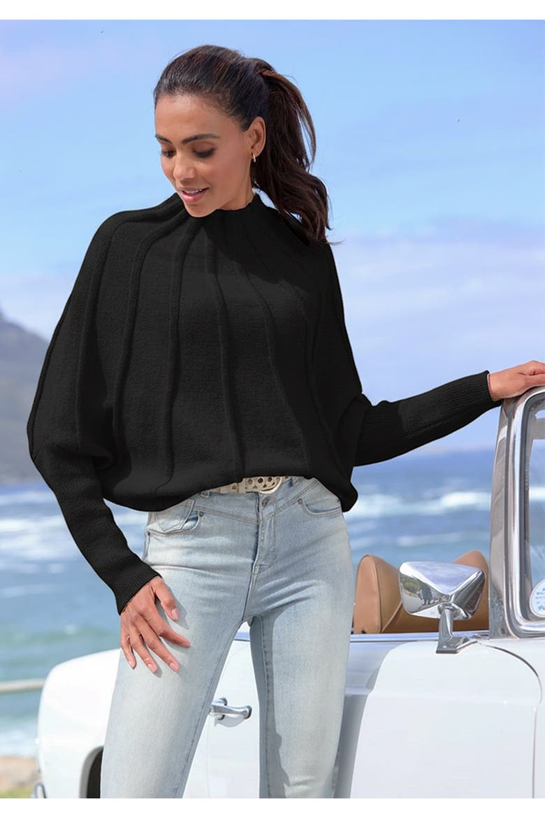Mock Neck Ribbed Sweater, Alternate, color, Black