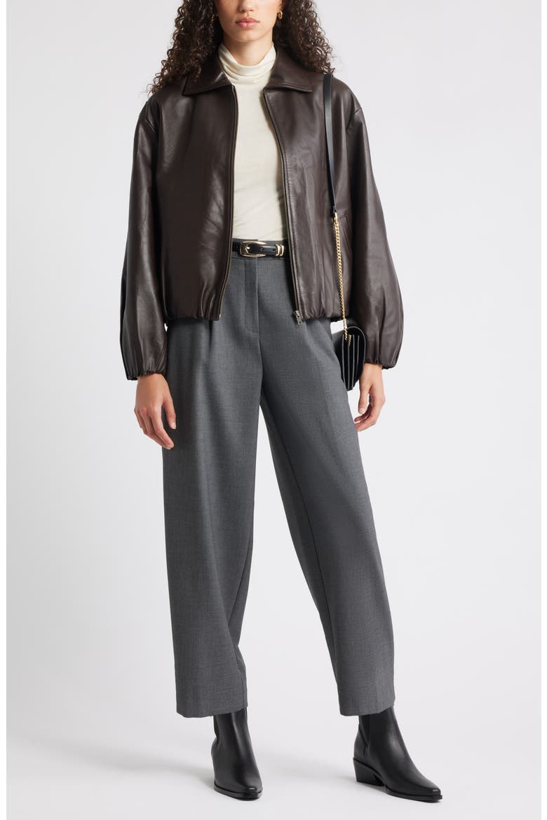 Bubble Hem Leather Jacket, Alternate, color, BROWN TORTE