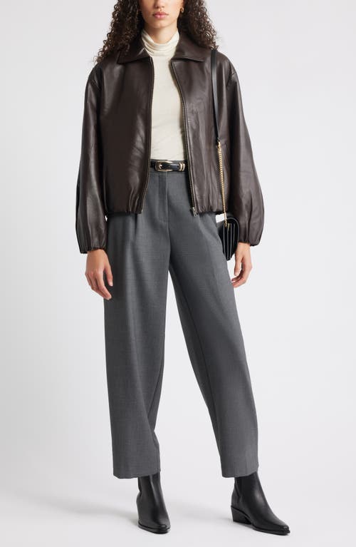 Nordstrom Bubble Hem Leather Jacket In Brown