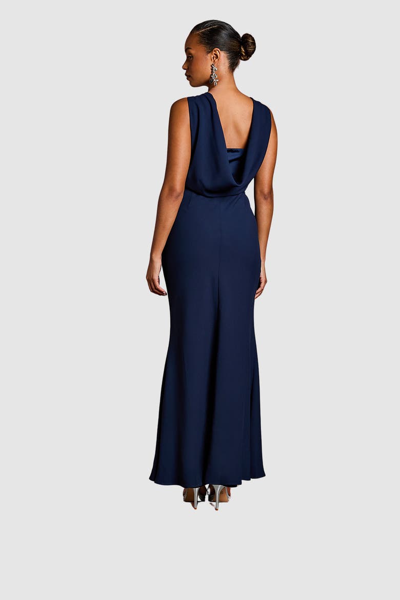 Petite Cowl Back Maxi Dress, Alternate, color, Navy